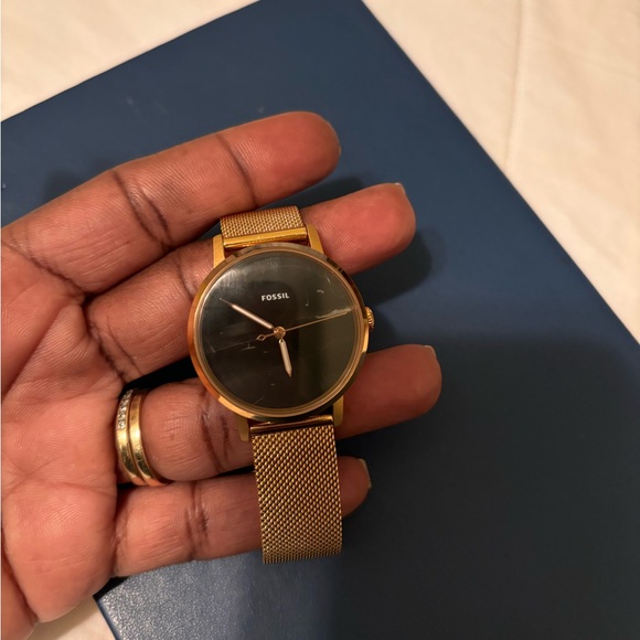 Unisex Women's 34mm Rose Gold Tone Fossil Watch, Black Face, Mesh Band, ES4405 - Picture 4 of 9